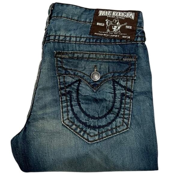 True Religion Ricky Super T 3 Tone Stitch Jeans